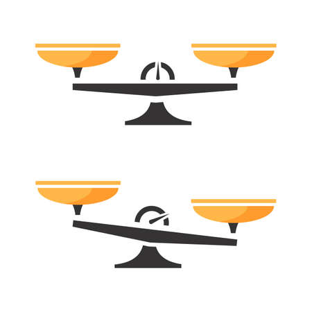 Set of scales. Bowls of scales in balance, an imbalance of scales. Libra, vector illustrationのイラスト素材