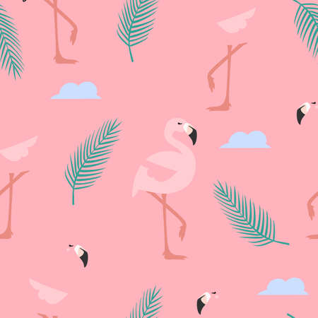 Tropical flamingo seamless pattern vector.のイラスト素材