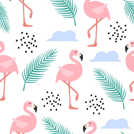 Tropical flamingo seamless pattern vector.のイラスト素材