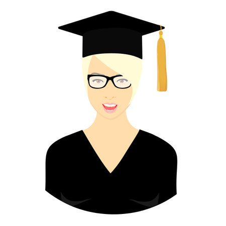 Student girl with glasses in graduation cap. Vectorのイラスト素材