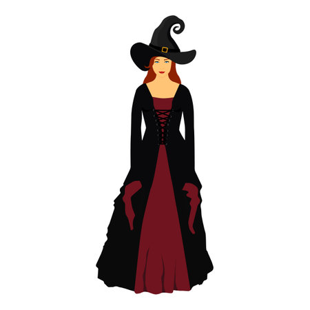 Witch girl in hat isolated on white background. Halloween. Vectorのイラスト素材