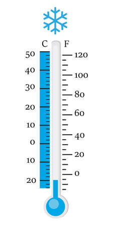 Thermometer icon. Celsius and Fahrenheit. Measuring cold temperature. Vector