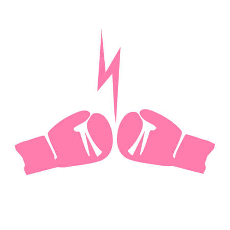 Pair of pink boxing gloves punch to each other. Women boxing. Poster Girl power. Vectorのイラスト素材