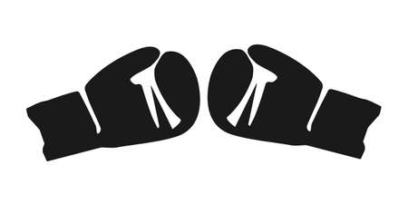 Black silhouette pair of boxing gloves punch to each other in each glove wrist. Vectorのイラスト素材