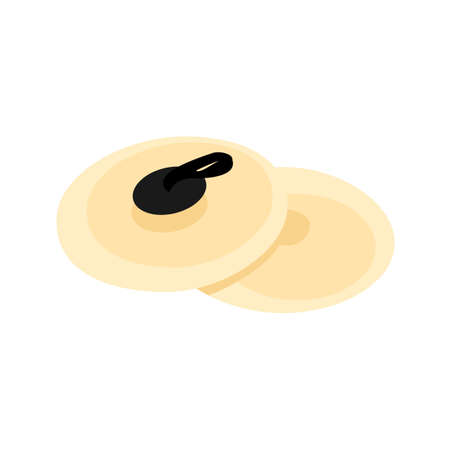Percussion cymbals with leather handle isolated on background. Vector