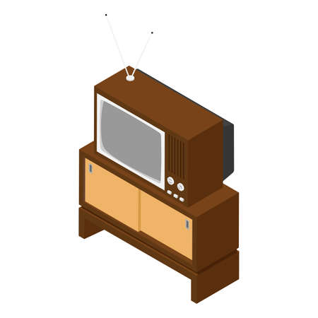 Retro old TV receiver on table isometric view. Isolated on white background. rasterの写真素材