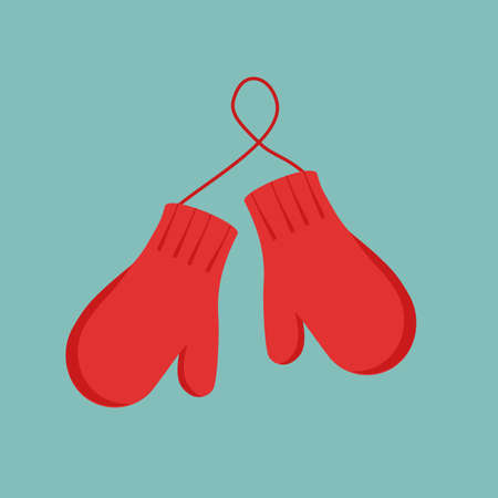 Vector illustration pair of knitted christmas mittens on blue background. Mitten icon. Christmas greeting card with mittensのイラスト素材