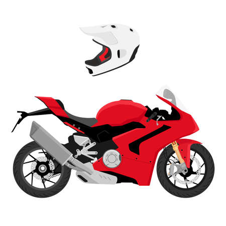 Red sport bike motorcycle and helmet isolated on white background. Vectorのイラスト素材