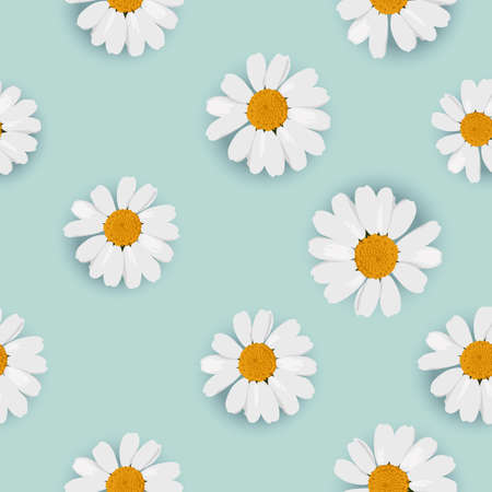 Wedding invitation card. Seamless pattern, background decorated with yellow white daisy chamomile...