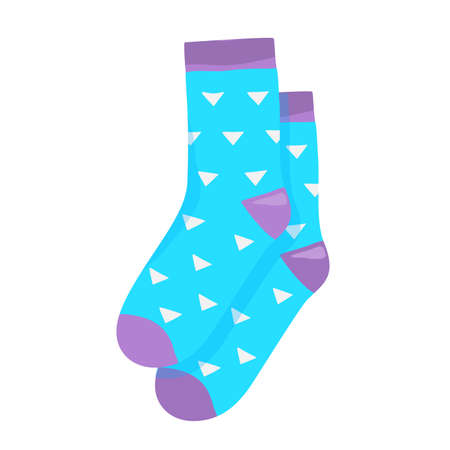 Vector illustration flat design colorful socks isolated on white background. Textile warm clothes socks pair cute decoration wool winter clothing. Sport season collection.のイラスト素材