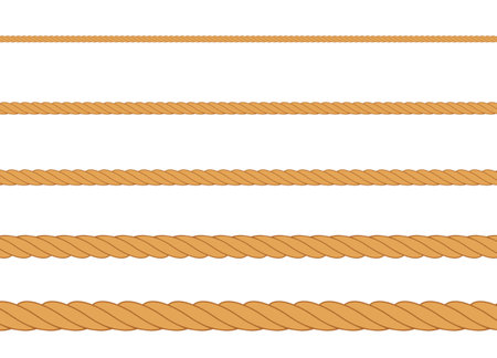 Various ropes string on white background. Nautical sailing decoration elements. Vector illustrationのイラスト素材