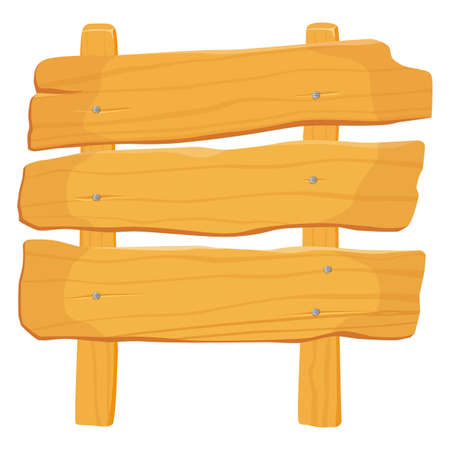 Wooden element textured panels, banner, empty signboard in cartoon style isolated on white background. Vectorのイラスト素材
