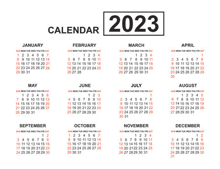 2023 Calendar year. Week starts on Sunday. Calendar 2023 template. Calendar design. Vectorのイラスト素材