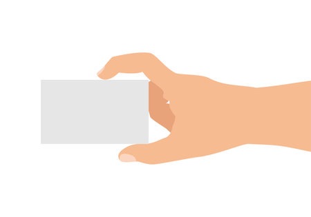 Gray blank card in a hand isolated on white. Vector illustrationのイラスト素材