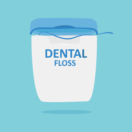 Dental floss icon blue background. Medical and dentistry healthcare. Thread of floss to clean between the teeth after eating. Vectorのイラスト素材