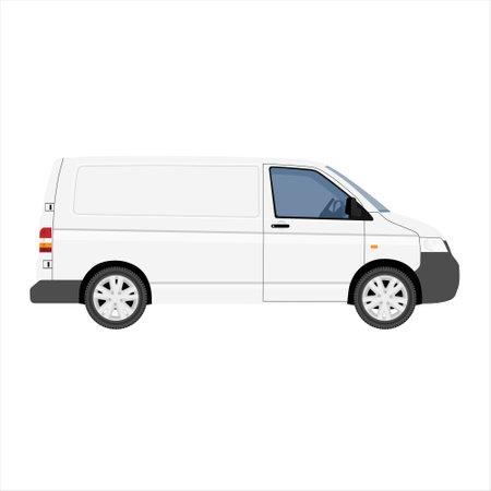 Hi-detailed Cargo Delivery Van vector template. Mockup Template for Branding and Corporate identity design on transport. Realistic White Cargo Van.のイラスト素材