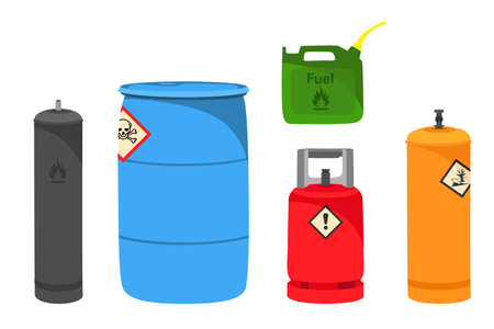 Hazard chemicals. Safety tank with dangerous radioactive flammable substance. Vector isolated on white backgroundのイラスト素材