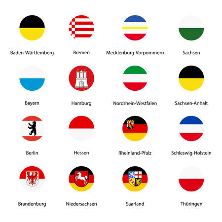 Emblems, flags of german federal lands,state isolated with names text. Vectorのイラスト素材