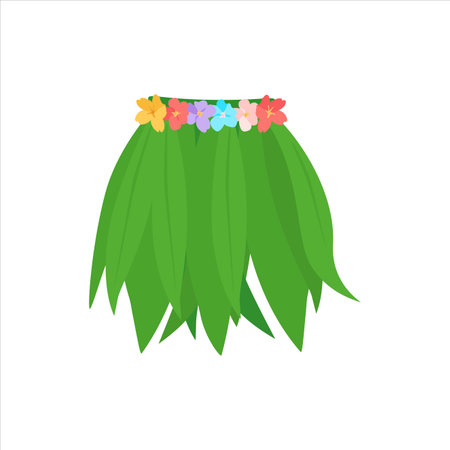 Hawaiian beach skirt made of tropical leaves and flowers. Isolated on white background vector illustrationのイラスト素材