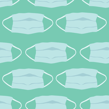 Seamless pattern with medical face masks on blue background. Vectorのイラスト素材