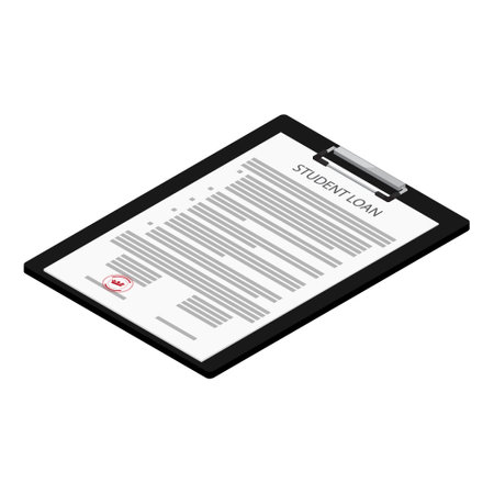 Student loan application form on clipboard isometric view isolated on white background. Vectorのイラスト素材
