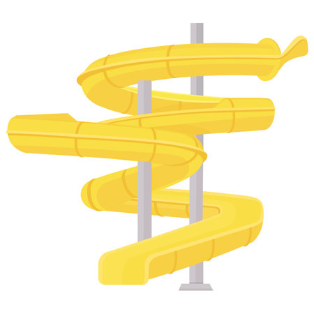 Screw slide realistic waterpark pool aquapark aqua park isolated on white background. Yellow water slide vector illustrationのイラスト素材
