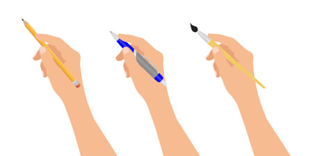Collection of hands drawing with pen, pencil and brush isolated on white background. Vector illustrationのイラスト素材