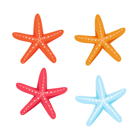 Colorful starfish set isolated on white background. Vector illustrationのイラスト素材