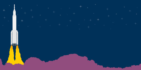 Realistic rocket launch in the sky flying over cloudsのイラスト素材