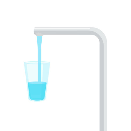 Pouring glass of water from kitchen faucet isolated on white bakcground. Vector illustrationのイラスト素材