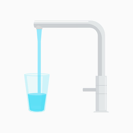 Pouring glass of water from kitchen faucet isolated on white bakcground. Vector illustrationのイラスト素材