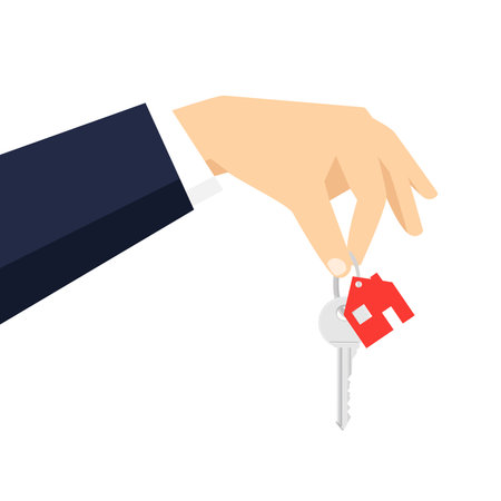Real estate concept. Give key. Vector illustrationのイラスト素材