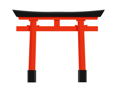 Japanese traditional red torii gate isolated on white background. Vector illustration of Itsukushima landmarkのイラスト素材
