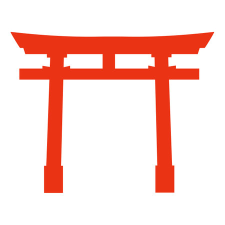 Japanese traditional red torii gate of Itsukushima landmark isolated on white background. Flat vector iconのイラスト素材