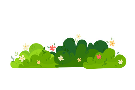 Set of bush on white background. Green bush blossom. Green grass set, collection. Vector illustrationのイラスト素材