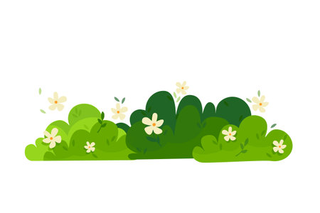 Set of bush on white background. Green bush blossom. Green grass set, collection. Vector illustrationのイラスト素材