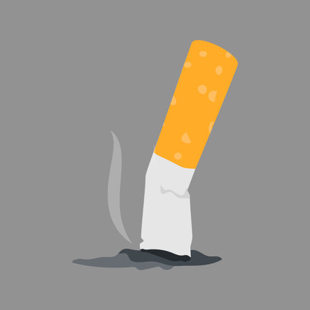 Crushed smoked cigarette butt. Burnt cigarette butt. Vector illustrationのイラスト素材