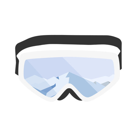 Snowboarding or skiing goggles protective mask with mountains landscape reflection. Vector illustrationのイラスト素材
