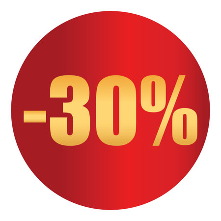 Discount sticker 30% percent. Vector badge for sale, clearance, promotion, marketing, retail, e-commerce. Price label and special offer tag for shopping ads.のイラスト素材