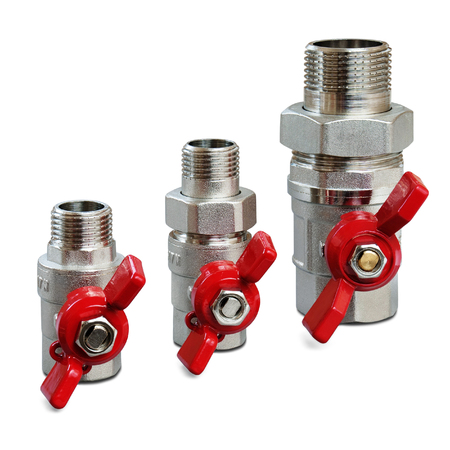 Valves for hot water isolated on a white backgroundの写真素材