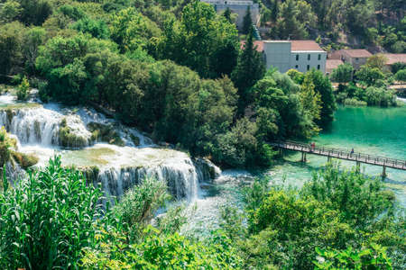 Beautiful waterfall in Krka National Park. Skradinski Buk, Dalmatia, Croatia.の写真素材