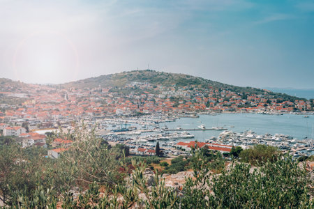 Scenic aerial view of Murter village, Murter island, Croatia.の写真素材