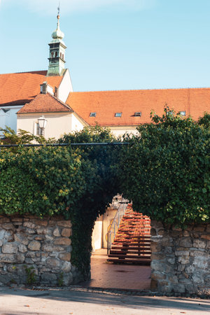 Zagreb upper town street and building, Croatia.の写真素材