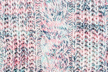 Melange woolen knitted sweater fabric, texture, background.の写真素材