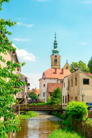 View of the city of Samobor and Gradna river, Croatia.の写真素材