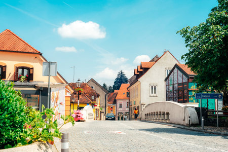 Samobor Croatia - 01 June 2023: Old bridge in the center of town Samobor, Croatia.のeditorial素材