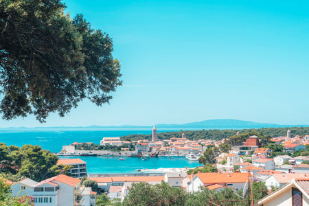Skyline of the beautiful town of Rab. Rab island, Croatia.の写真素材