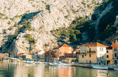 Beautiful view of Omis town in Dalmatia, Croatia.の写真素材
