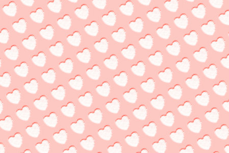 Pattern with hearts made of snow on pink background. Valentines day concept. Top view, flat lay.