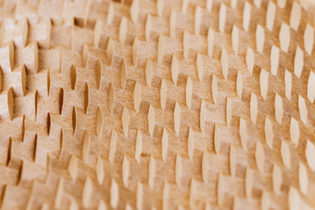 Sliced brown paper for packaging. Using recyclable materials concept. Background, textureの写真素材